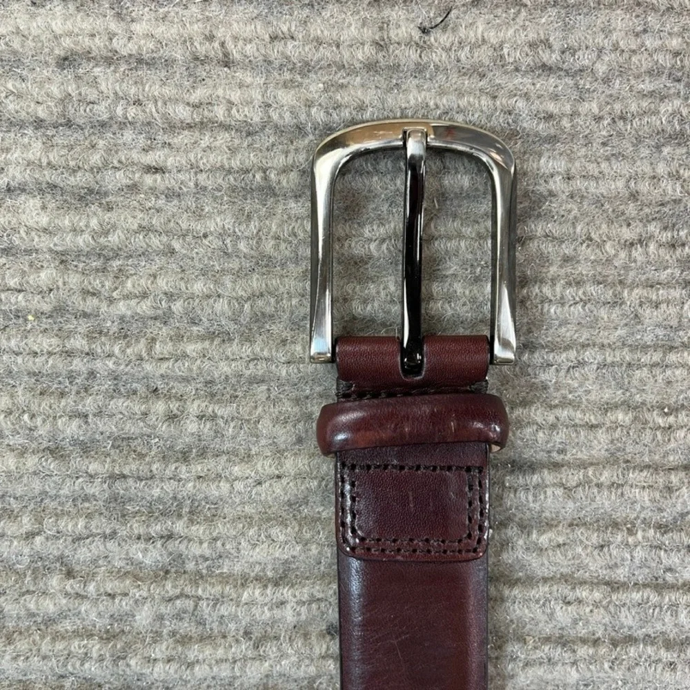 Fossil Mens Burgundy Mahogany Leather Belt Silver Buckle Modern Vintage 38 40